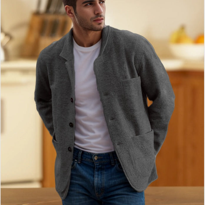 Herren lässige Wolljacke mit praktischen Taschen und Knopfverschluss WW