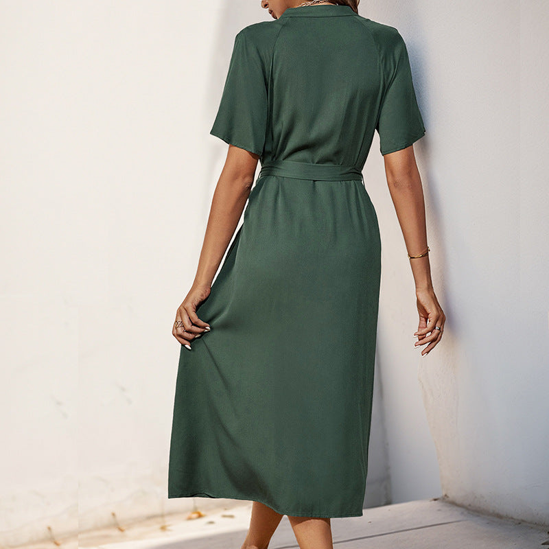 Damen Hemdblusenkleid mit taillierbarem Gürtel und eleganter Schlitzoptik WW