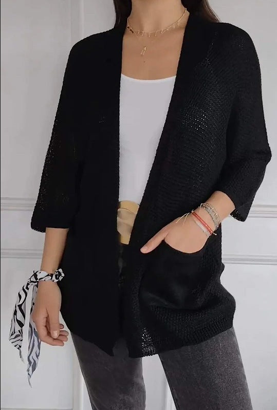 Damen lässige Strickjacke mit offener Vorderseite und praktischen Taschen WW