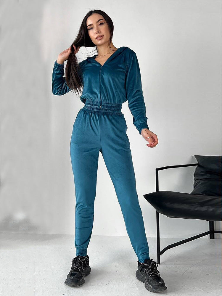 Damen Sportliches Fleece-Loungewear-Set mit Kapuze und tailliertem Schnitt WW