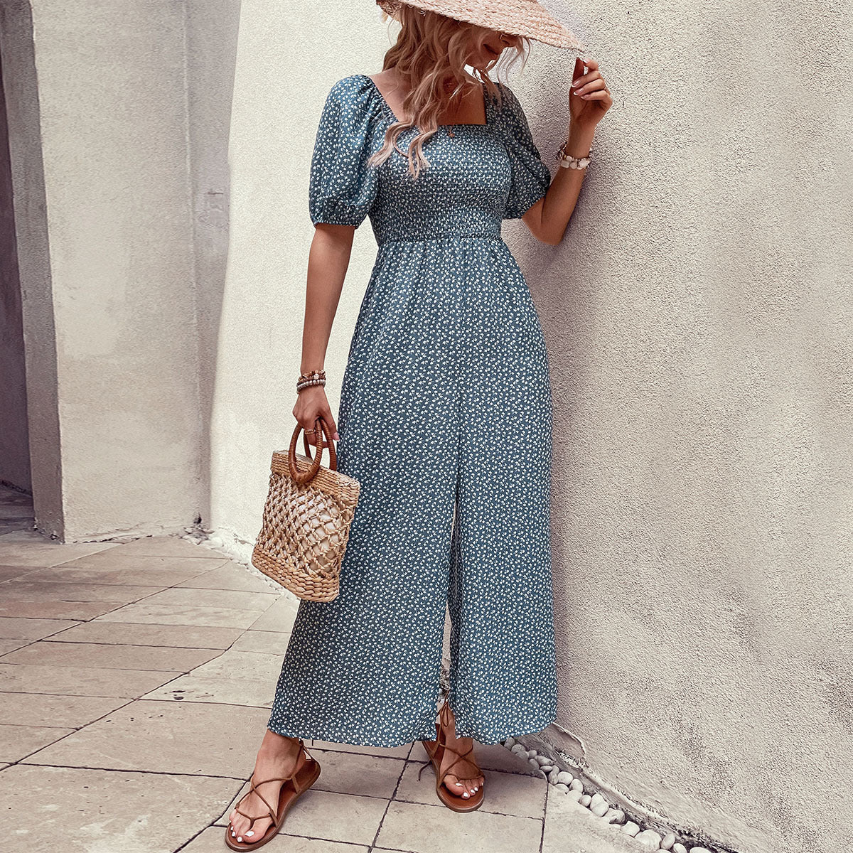 Damen Maxikleid mit Puffärmeln und seitlichem Schlitz WW