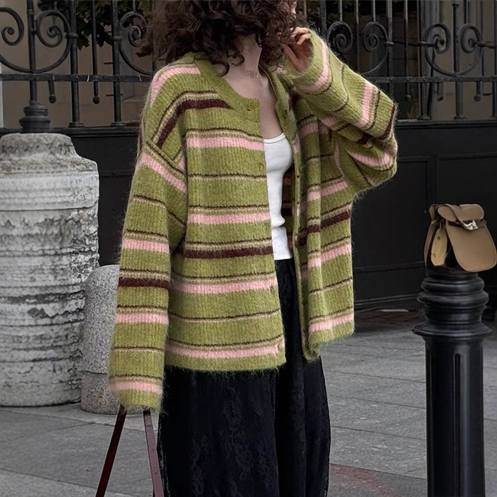 Damen Strickjacke mit häkelnden Streifen WW