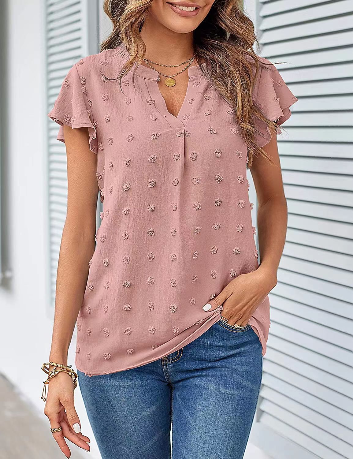 Damen Freizeitbluse mit eleganten Rüschendetails und Struktur WW