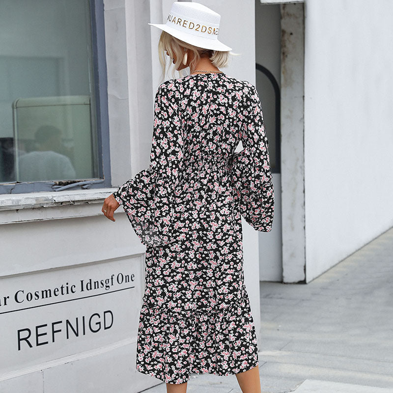 Damen Maxi-Kleid mit voluminösen Ärmeln und floralem Taillenbund WW
