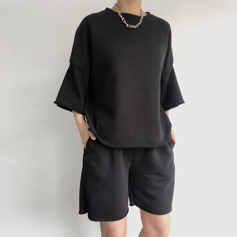 Damen lässiges Crop-Top und Shorts-Set mit weitem Schnitt WW