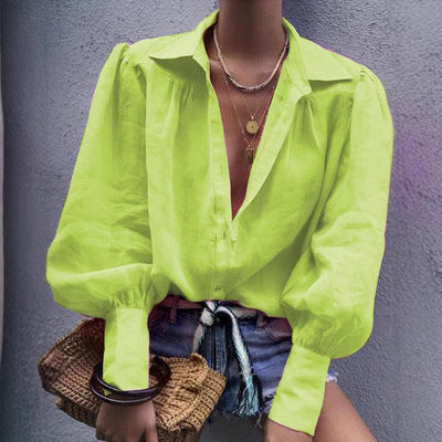 Damen Bluse mit voluminösen Ärmeln und elegantem Kragen WW