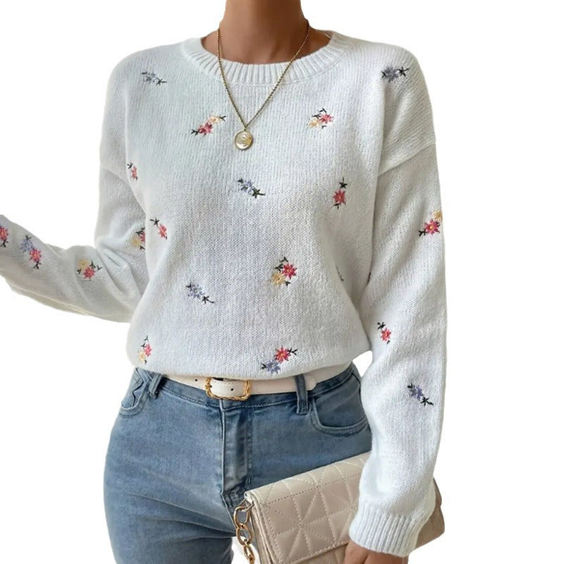 Damen kuscheliger Strickpullover mit floralem Motiv WW