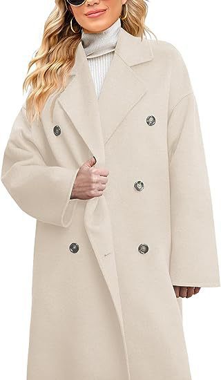 Damen eleganter und lässiger Wollmantel mit doppelter Knopfleiste WW