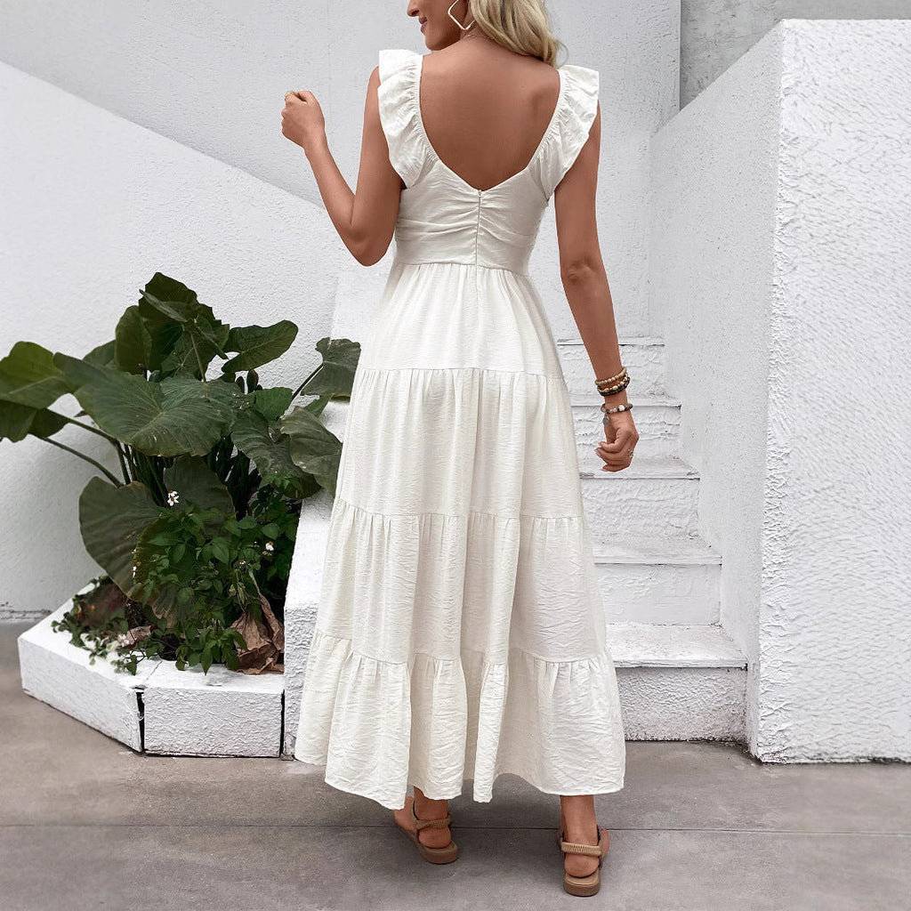 Damen Maxikleid mit raffinierten Rüschendetails und fließendem Schnitt WW