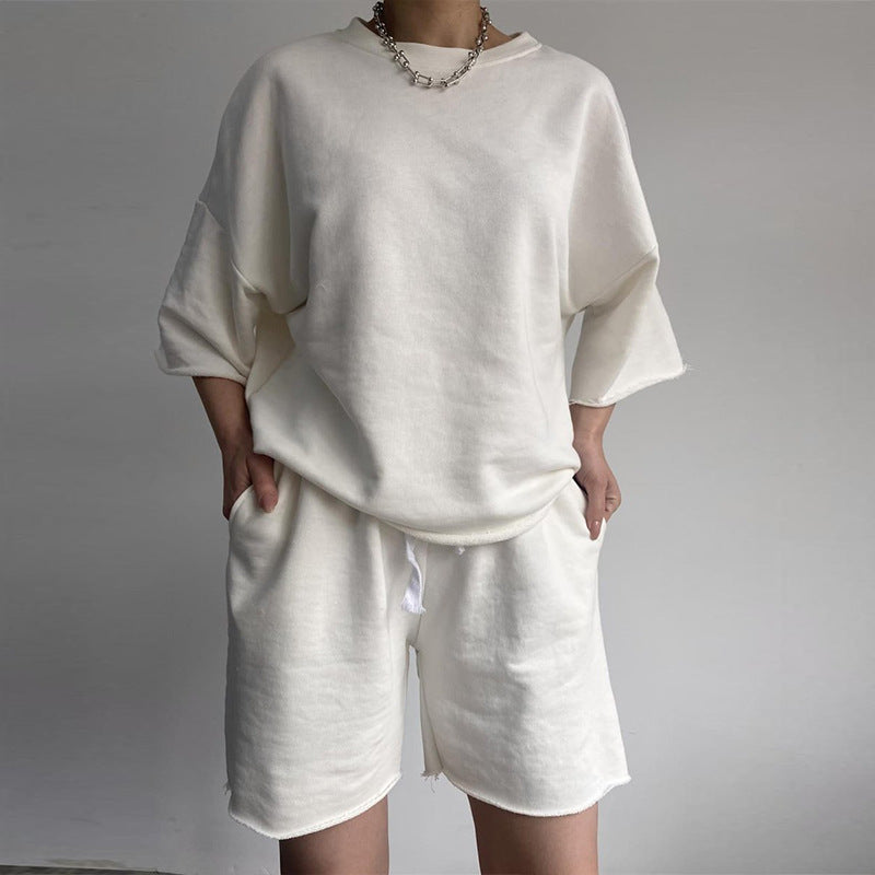 Damen lässiges Crop-Top und Shorts-Set mit weitem Schnitt WW