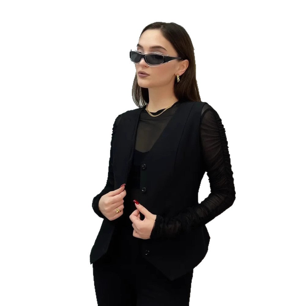 Damen ärmellose Bluse mit Knopfleiste WW