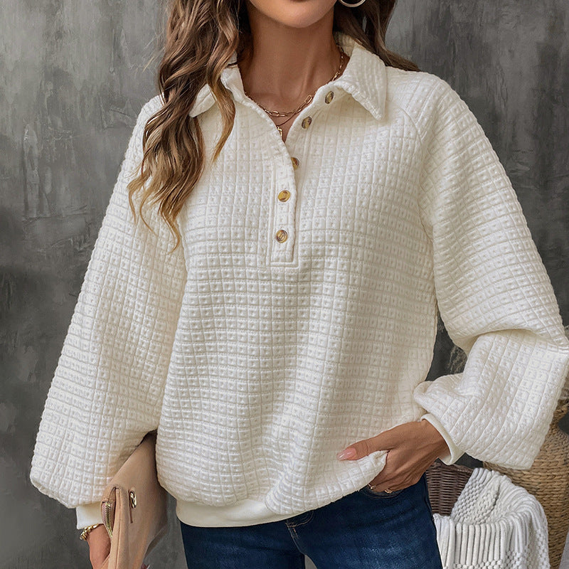 Damen Fleece-Pullover mit Holzknopf-Details und lässigem Schnitt WW