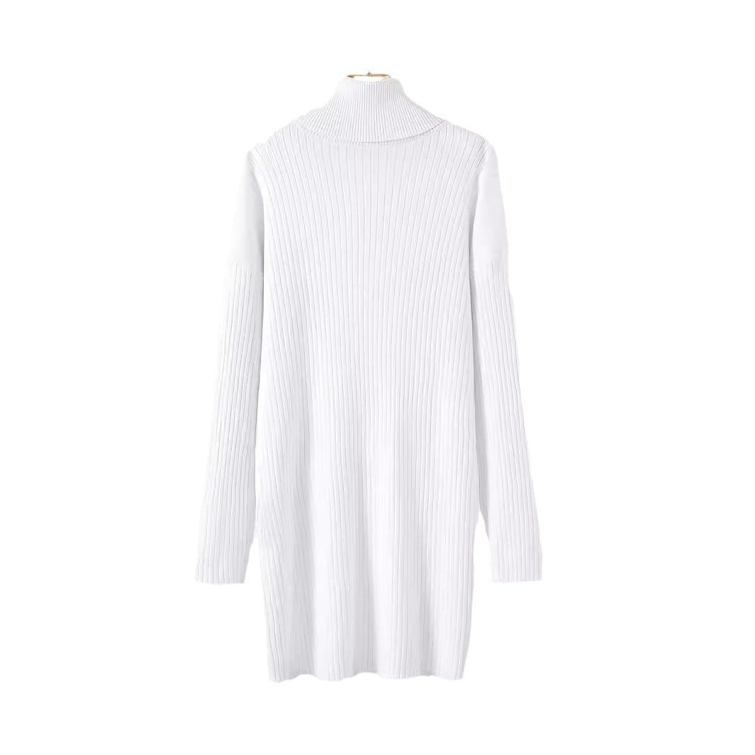 Damen Strickkleid mit hohem Kragen und Rippstruktur WW