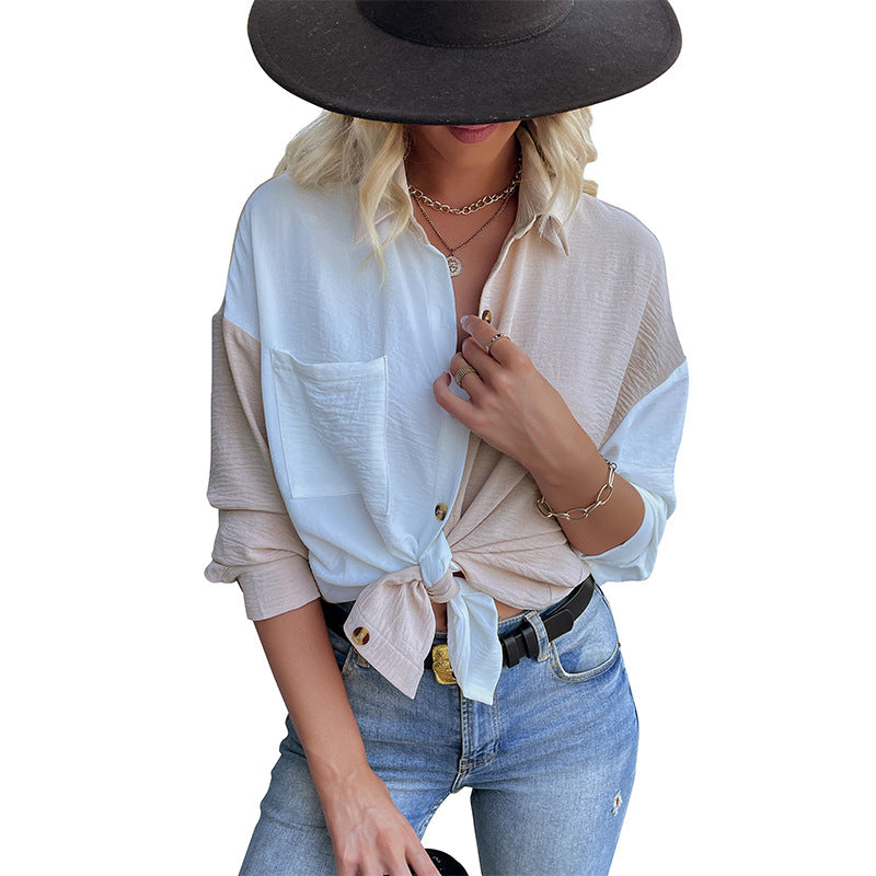 Damen Lässiges Hemdblusenshirt mit trendy Farbblockdesign WW
