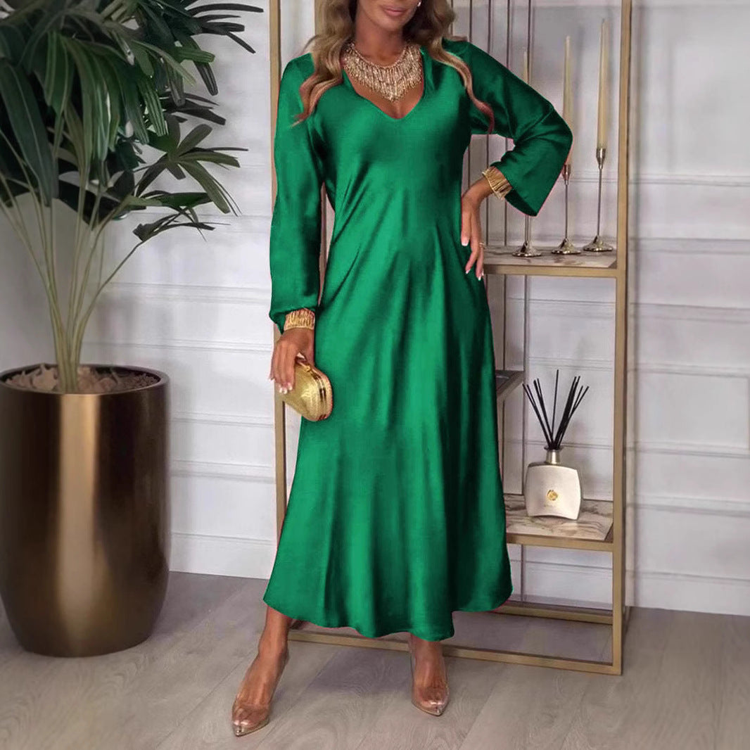 Damen elegantes Maxikleid mit tiefem V-Ausschnitt und fließendem Schnitt WW