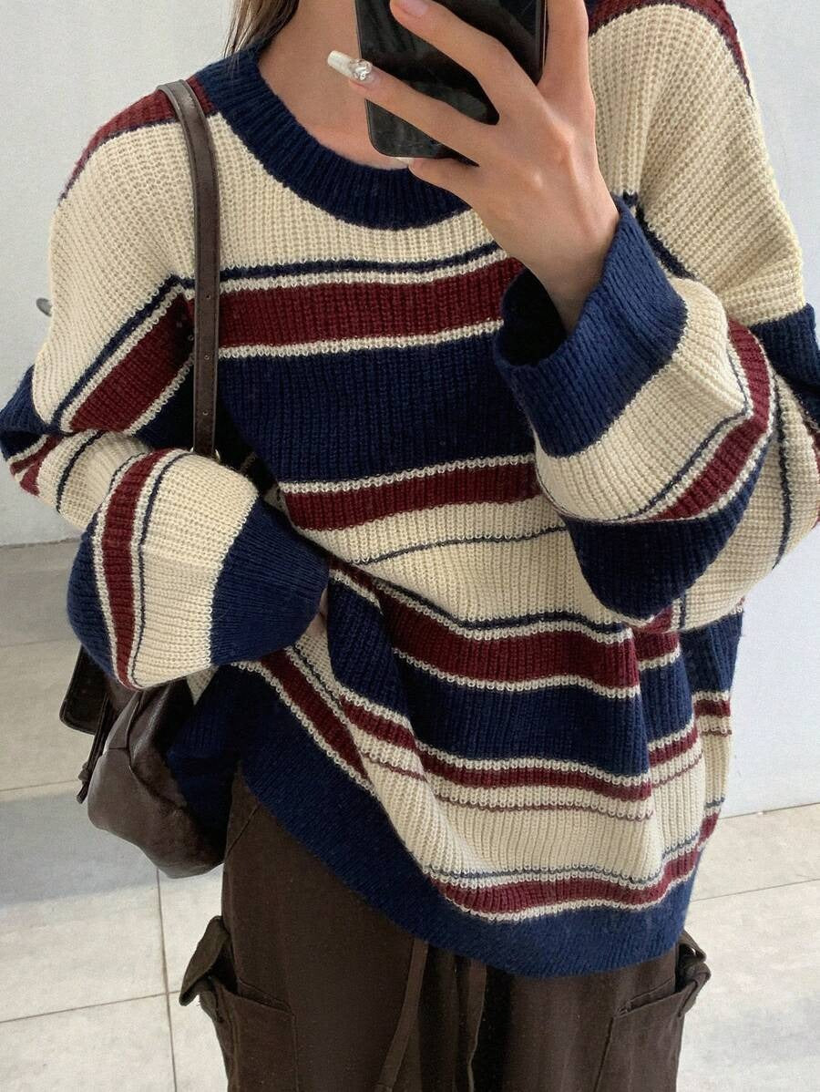 Damen modischer Strickpullover mit Streifenmuster WW