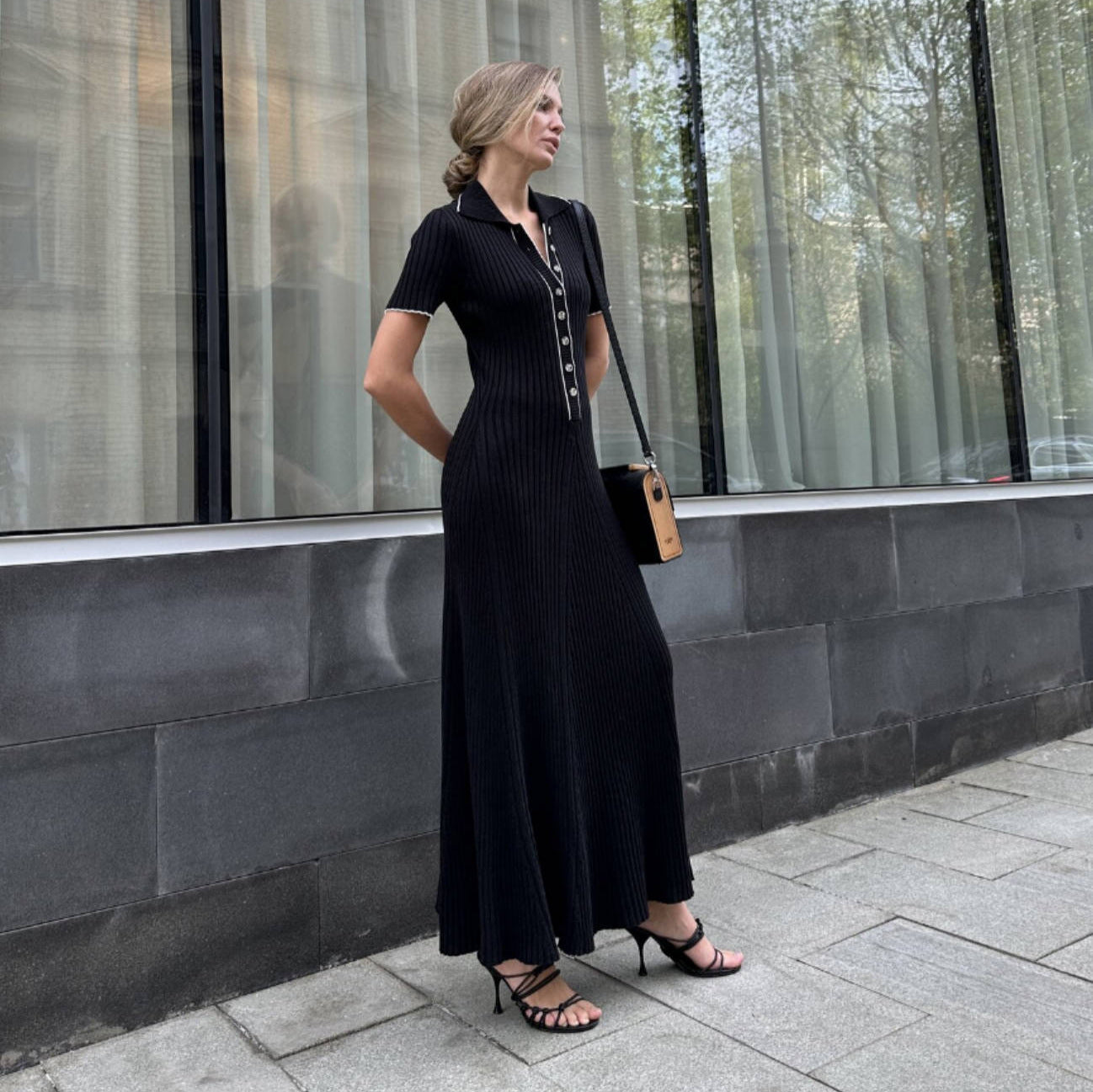 Damen Midi-Kleid mit feiner Rippstruktur WW