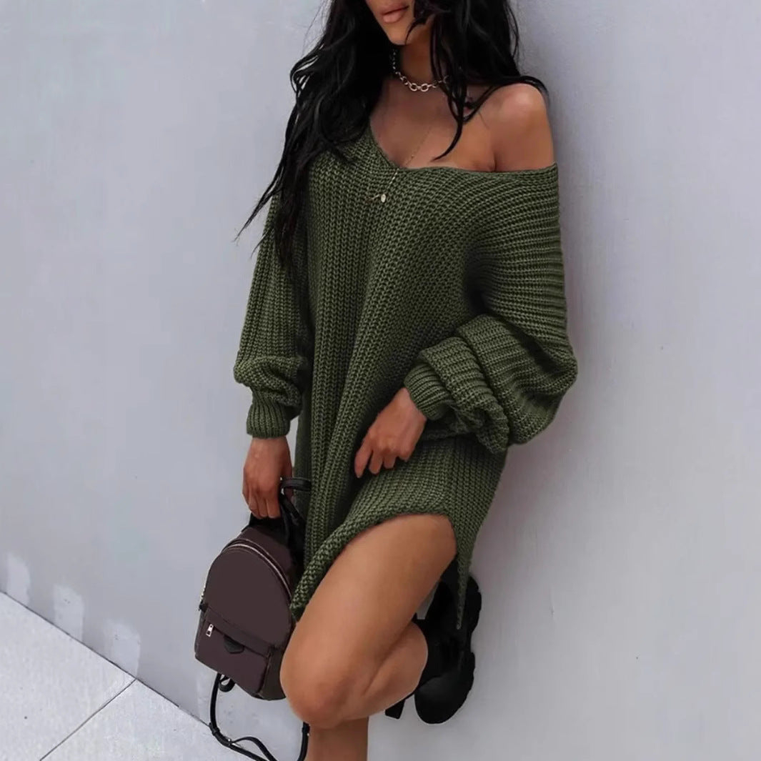 Damen Oversize Strickpullover mit offener Schulter WW