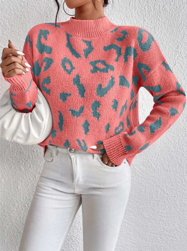 Damen modischer Pullover mit auffälligem Tiermuster und bequemer Passform WW