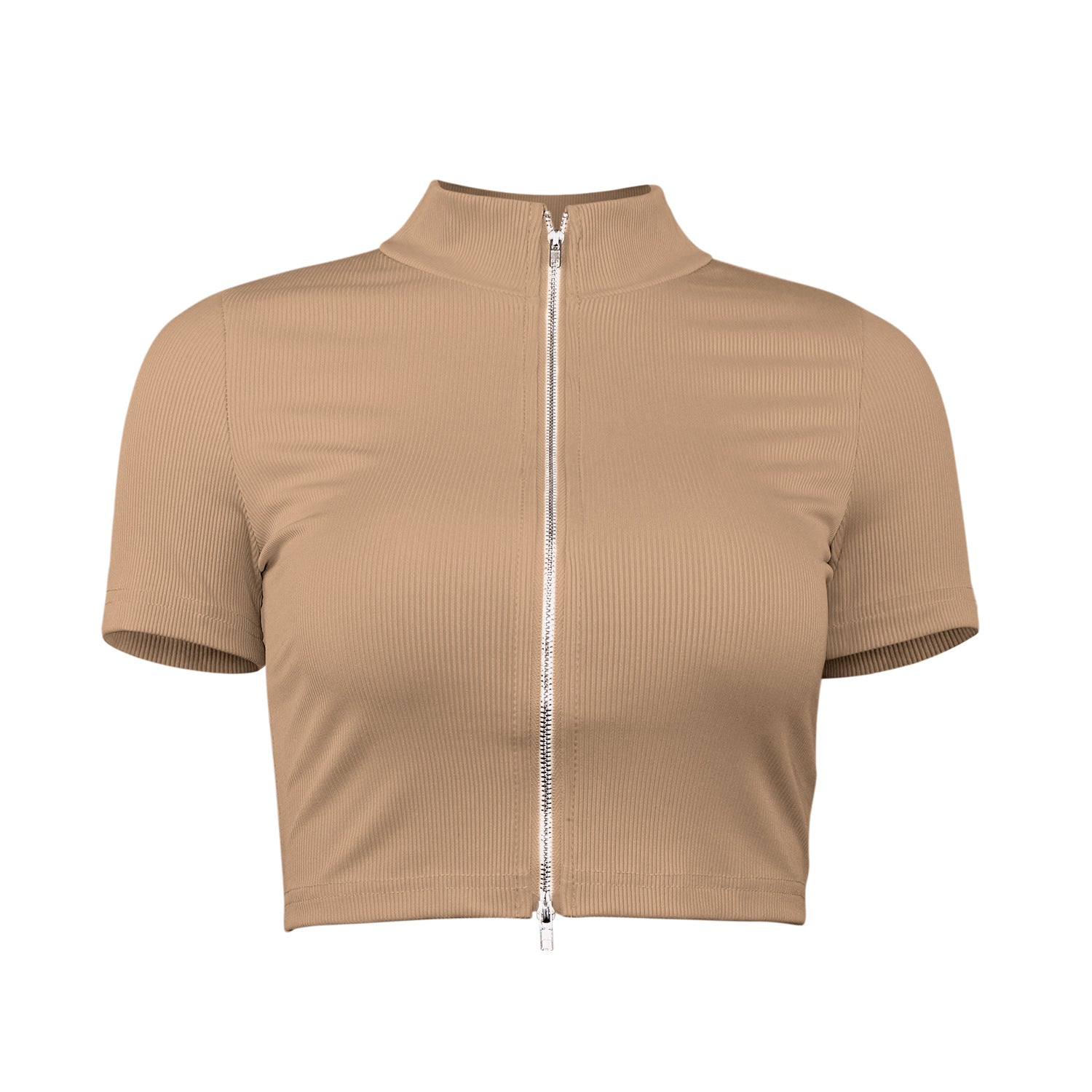Damen sportliches Kurzarm-Top mit elegantem Reißverschluss WW
