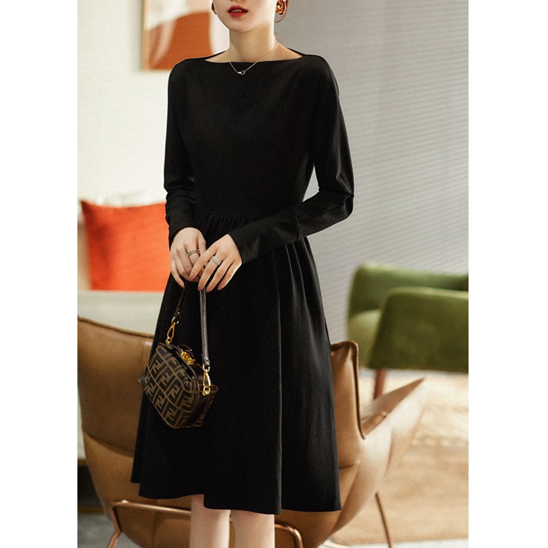 Damen A-Linien Midi Kleid mit langen Ärmeln WW