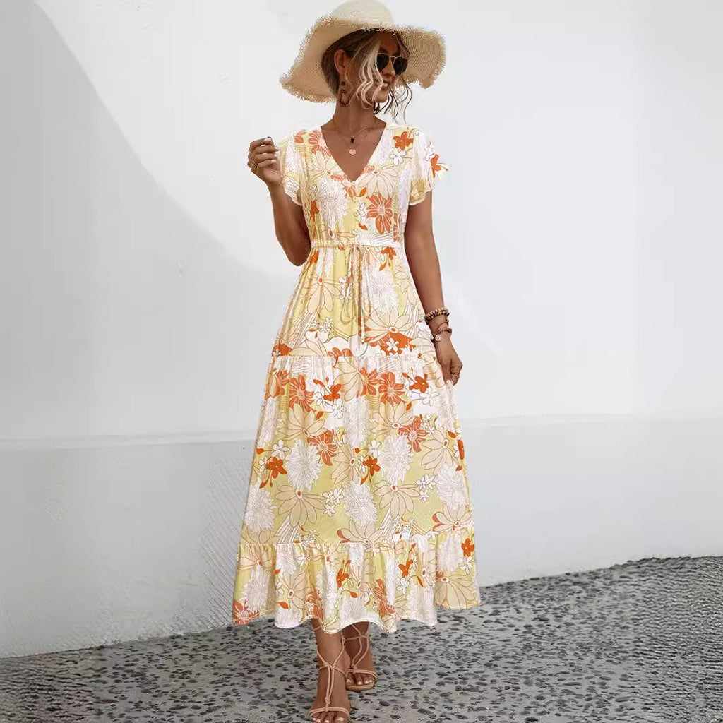 Damen Maxikleid mit vorderem Schlitz und floralem Design WW