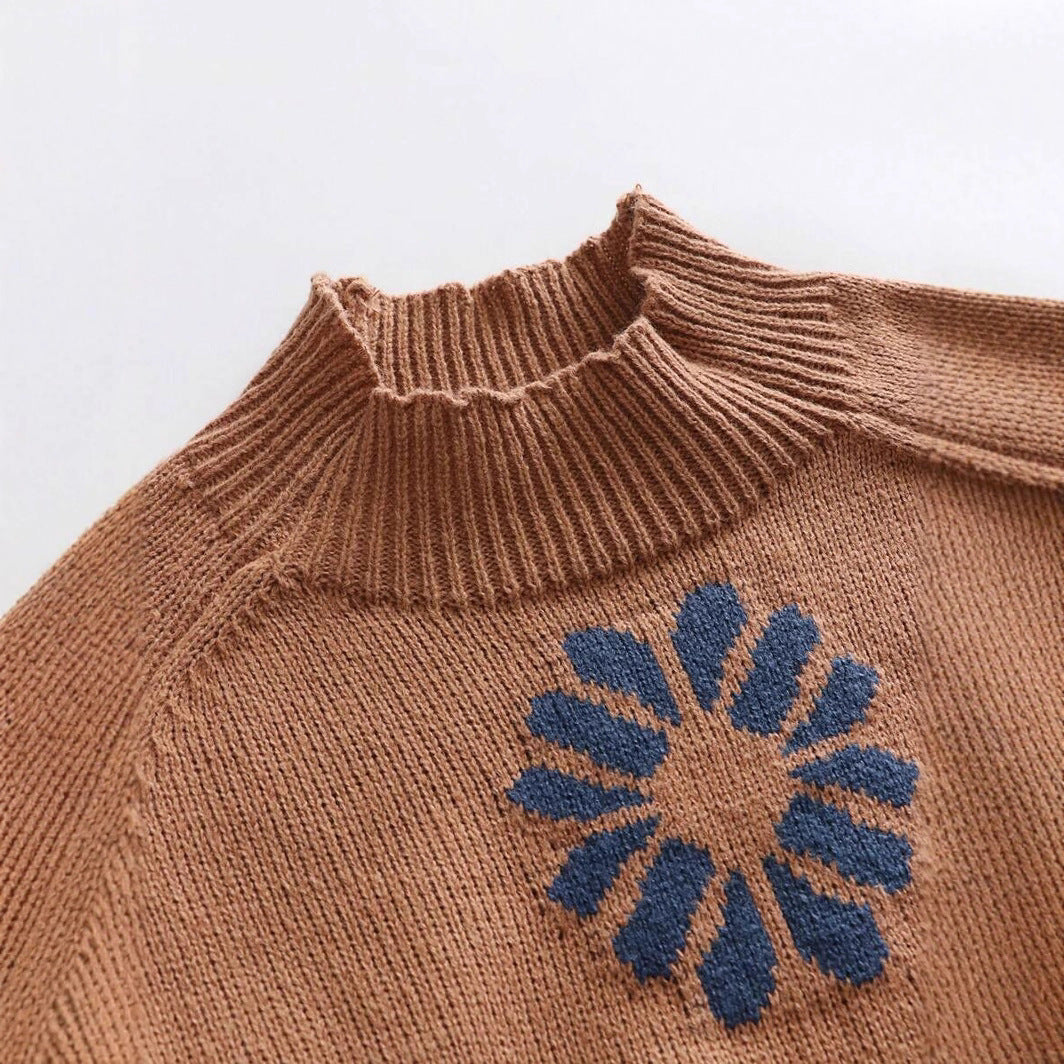 Damen Strickpullover mit floralem Motiv und modernem Rundhalsausschnitt WW