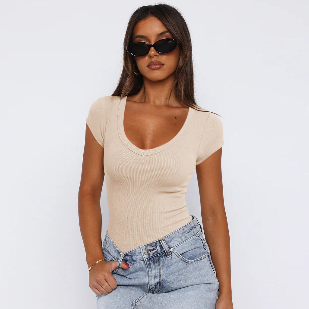 Damen Ripp-Optik V-Ausschnitt Body WW