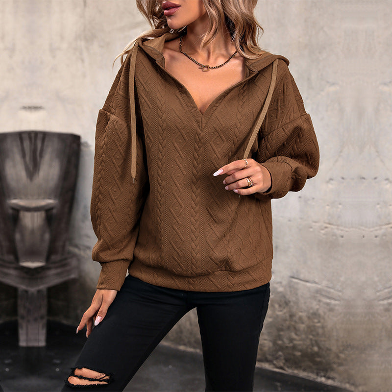 Damen Strickpullover mit tiefem V-Ausschnitt und Kapuze WW
