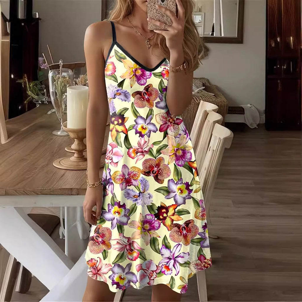 Damen Maxikleid mit floralem Design und verstellbaren Spaghettiträgern WW