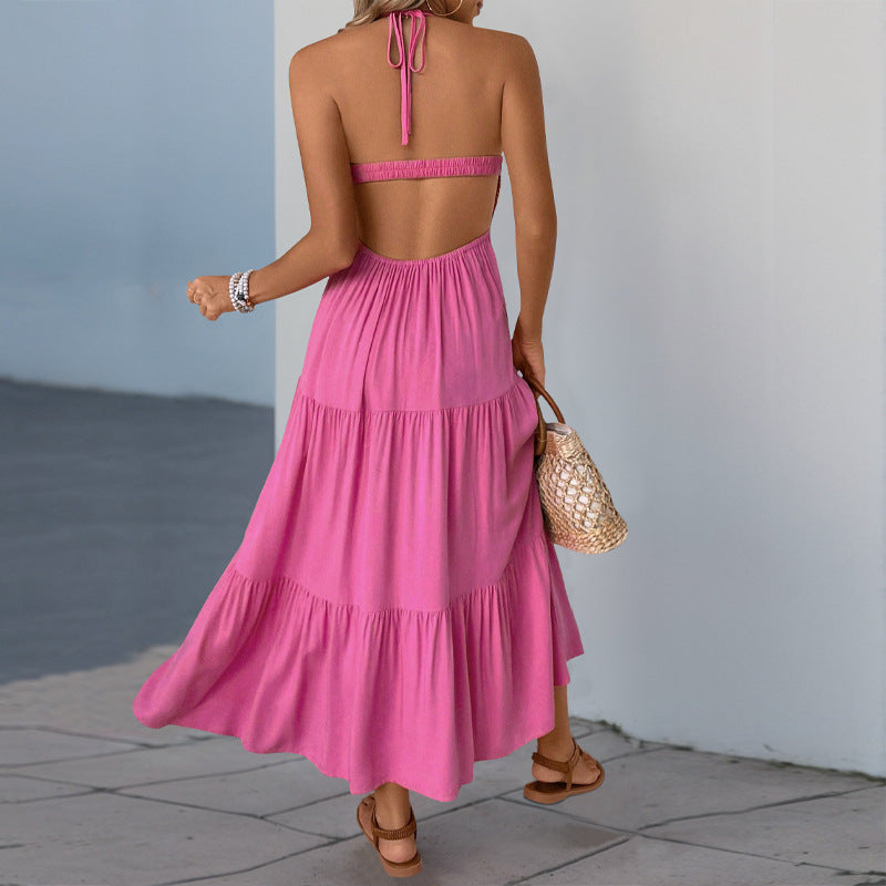 Damen Maxikleid mit buntem Häkeloberteil und asymmetrischem Saum WW