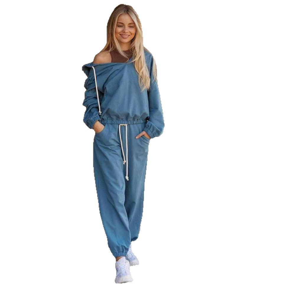 Damen lässiges Sport-Set mit Kapuze und praktischen Taschen WW
