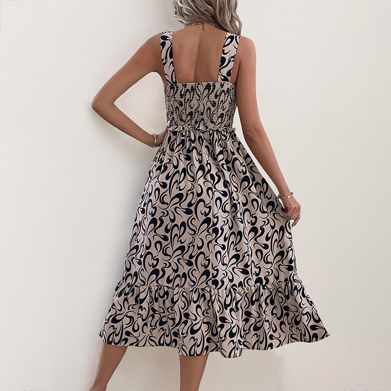 Damen Maxi-Kleid mit raffiniertem Smock-Ausschnitt und voluminösem Rüschensaum WW