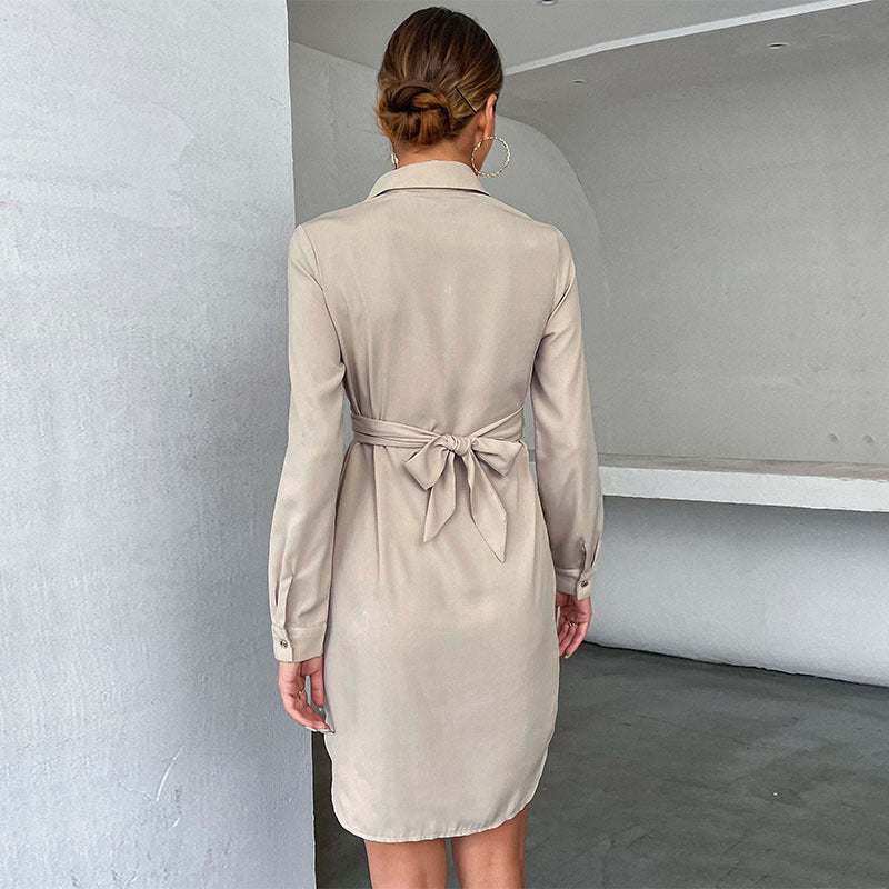 Damen Hemdblusenkleid mit eleganter Wickeloptik und modischen Knöpfen WW