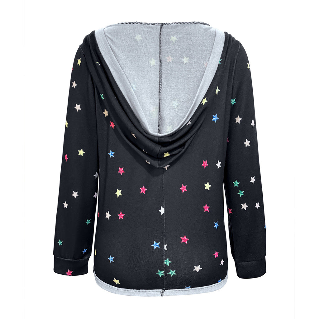 Damen Kapuzenpullover mit verspieltem Sternenmuster WW