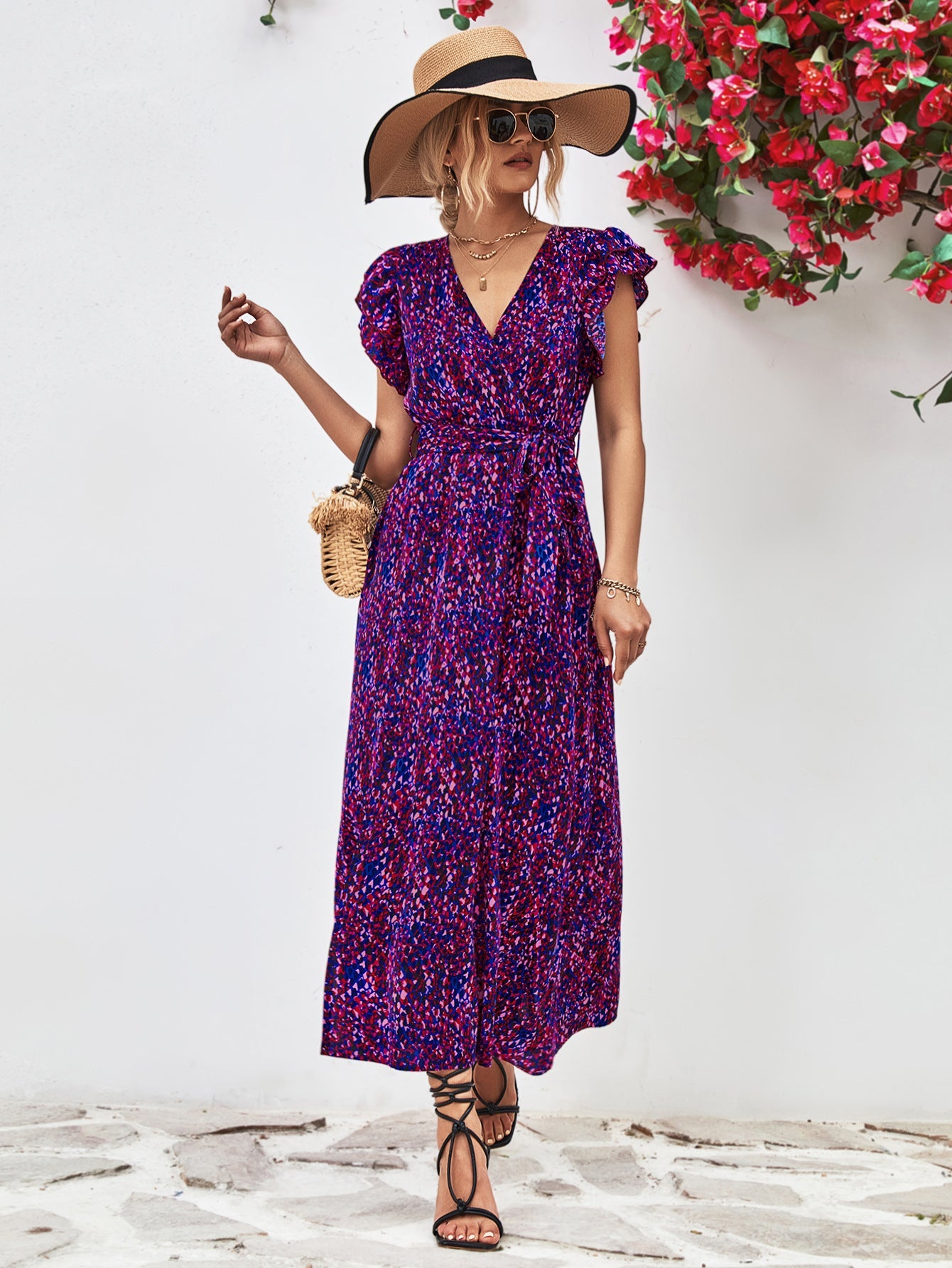 Damen Maxikleid mit eleganten Rüschendetails und hohem Schlitz WW