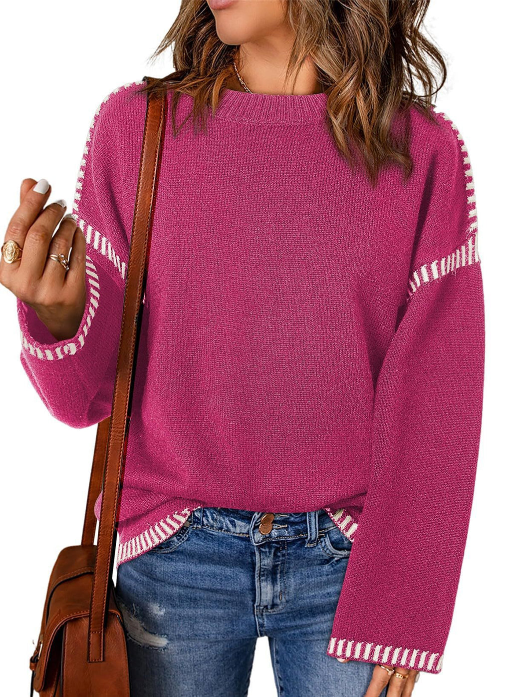 Damen lässiger Pullover mit strukturiertem Detail und seitlichem Schlitz WW
