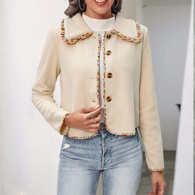 Damen elegante Jacke mit blumigen Akzenten und weichem Stoff WW