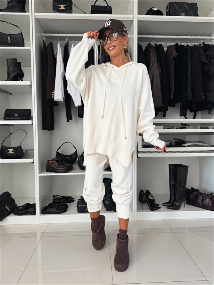 Damen gemütliches Hoodie- und Jogginghose-Set mit seitlichen Taschen WW