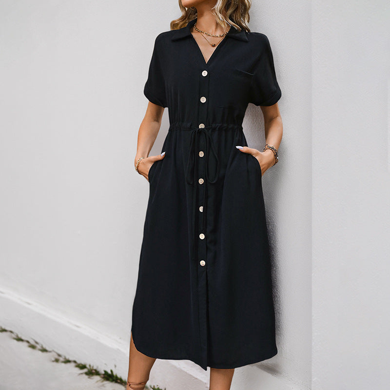 Damen Hemdblusenkleid mit taillierbarem Kordelzug und Knopfleiste WW