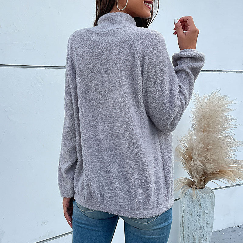 Damen Fleece-Pullover mit hohem Kragen und kontrastierendem Stoff WW