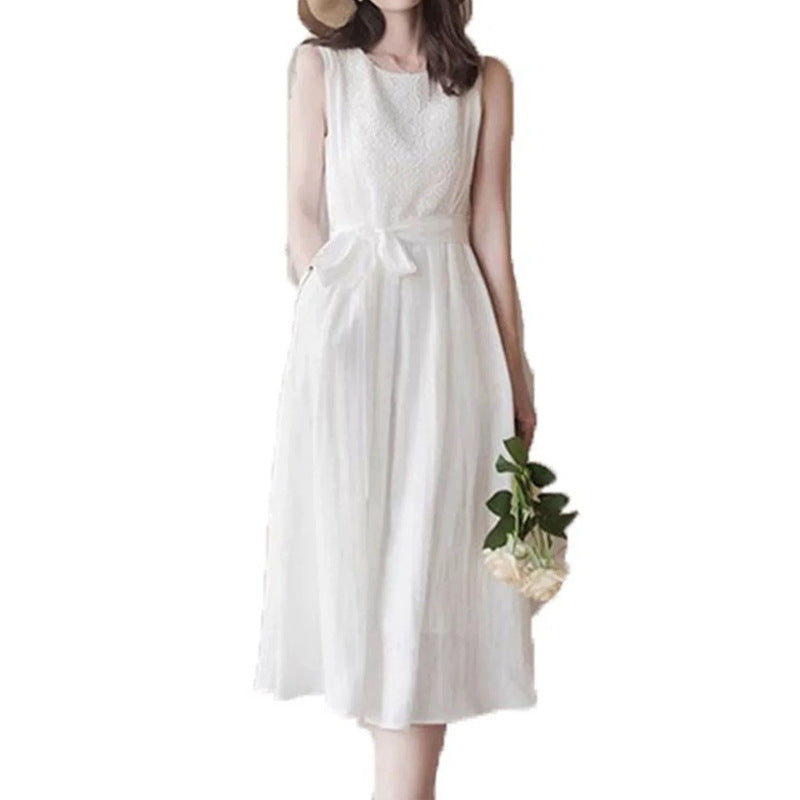 Damen ärmelloses A-Linien-Midi-Kleid mit Schleifen-Detail WW