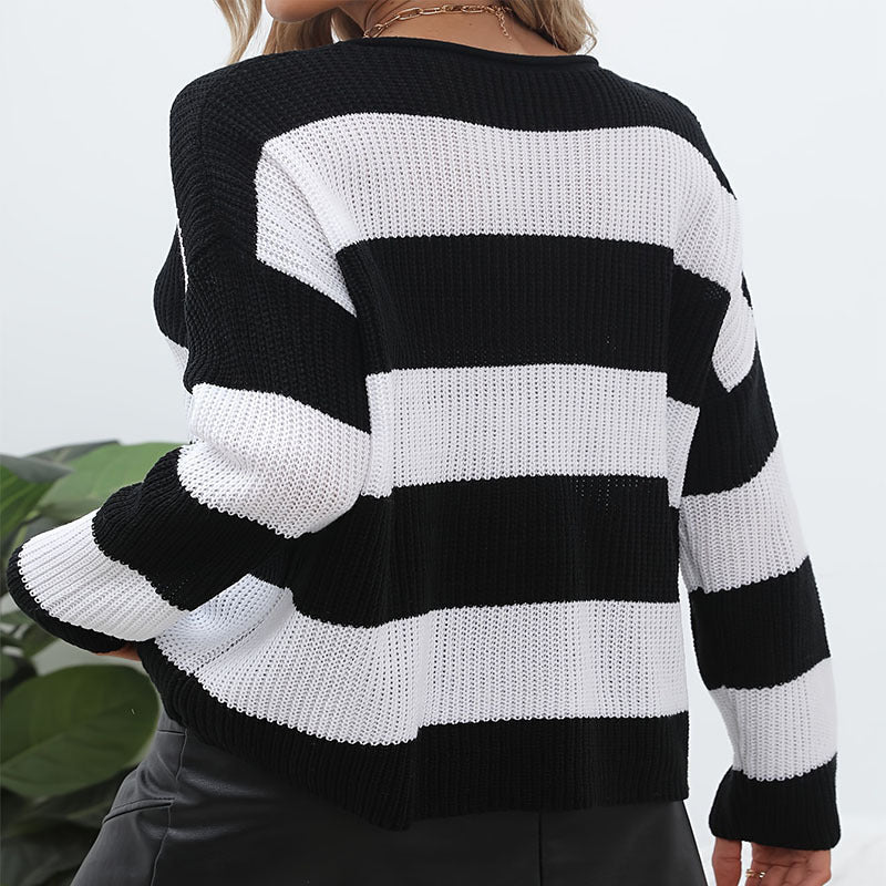 Damen lässiger Pullover im modernen Blockstreifenlook aus leichtem Strick WW