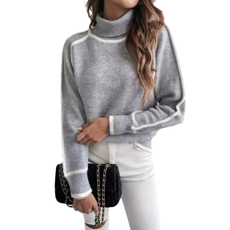Damen Übergroße Strickpullover mit Stehkragen WW