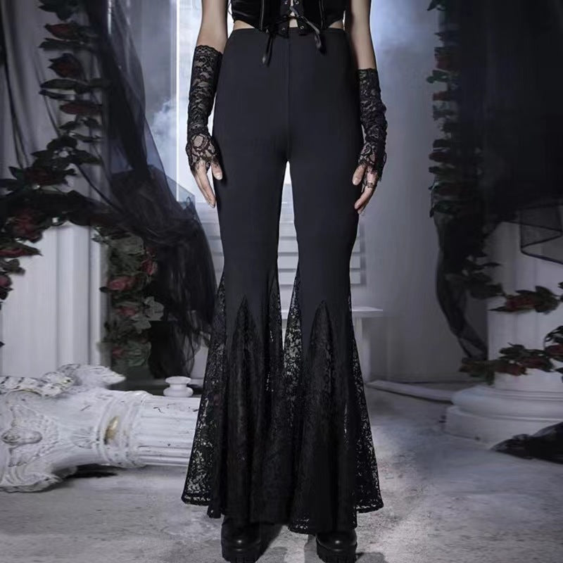 Damen Elegante Schlaghose mit Spitzenapplikationen WW