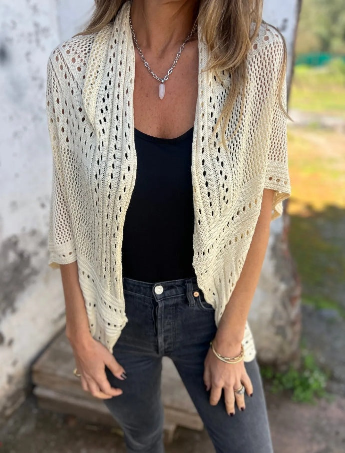 Damen luftige Strickjacke mit eleganten Lochmustern WW