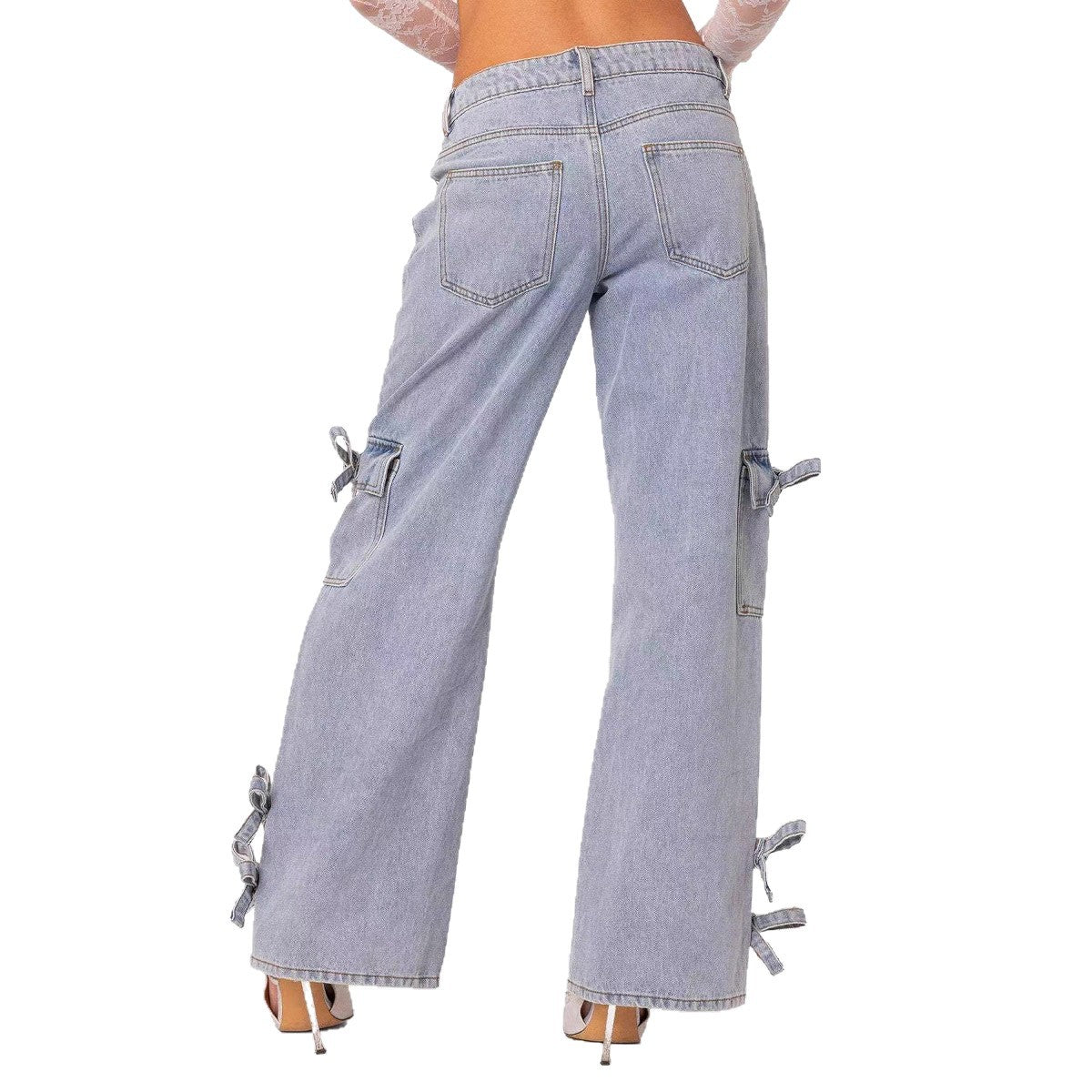 Damen lässige Cargo-Jeans mit stylischem Schleifen-Detail WW