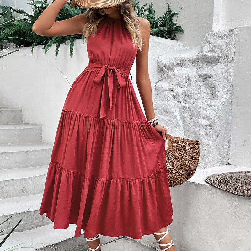 Damen Maxikleid mit schickem Halsband und taillierbarem Gürtel WW