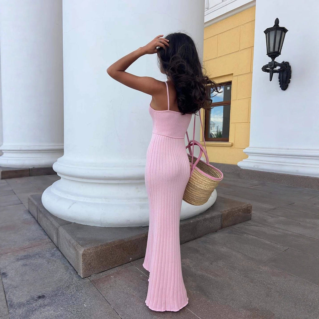 Damen Maxikleid mit feiner Rippenstruktur und elegantem Trägerdesign WW