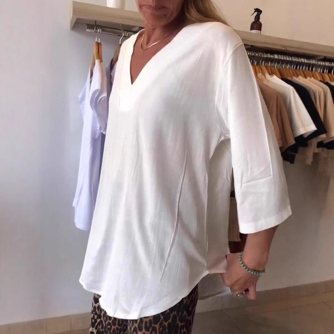 Damen Oversize Tunika mit modernem V-Ausschnitt und lässigen Ärmeln WW